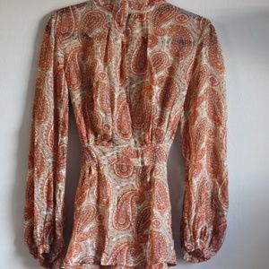 ASOS Orange Long Sleeve Paisley Print Size 8